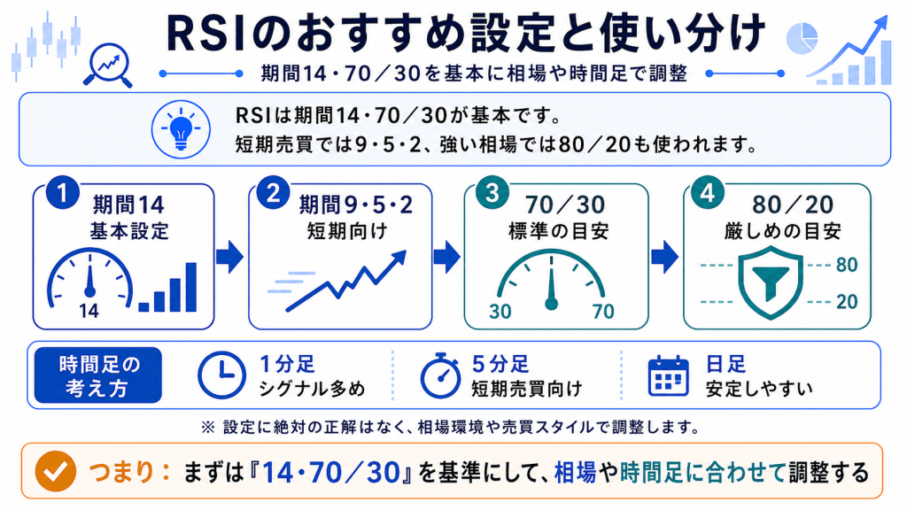 RSI逆張りのおすすめ設定｜期間14・70／30が基本