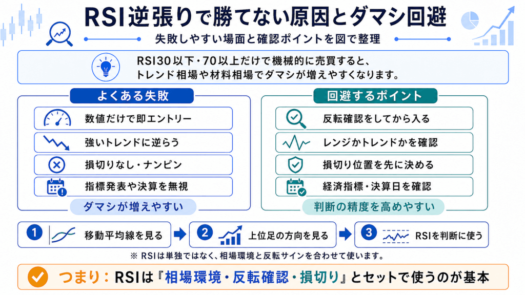 RSI逆張りで勝てない原因とダマシを回避する方法
